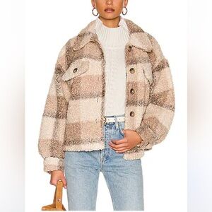 BB Dakota Plaid to See You in Light Camel Women’s Cropped Sherpa Jacket Size M